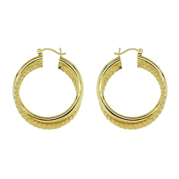 Round Double Twisted Hoop Earrings 14K Yellow Gold - Picture 2 of 4